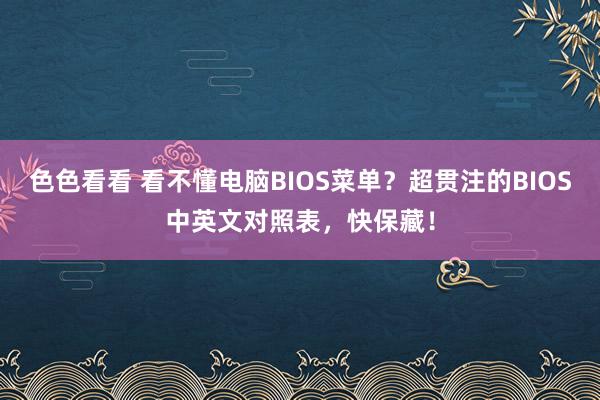 色色看看 看不懂电脑BIOS菜单？超贯注的BIOS中英文对照